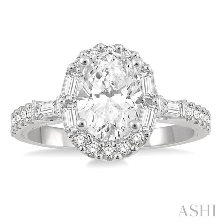 5/8 Ctw Oval Shape Baguette and Round Cut Diamond Semi-Mount Engagement Ring in 14K White Gold 5/8 Ctw Oval Shape Baguette and Round Cut Diamond Semi-Mount Engagement Ring in 14K White Gold