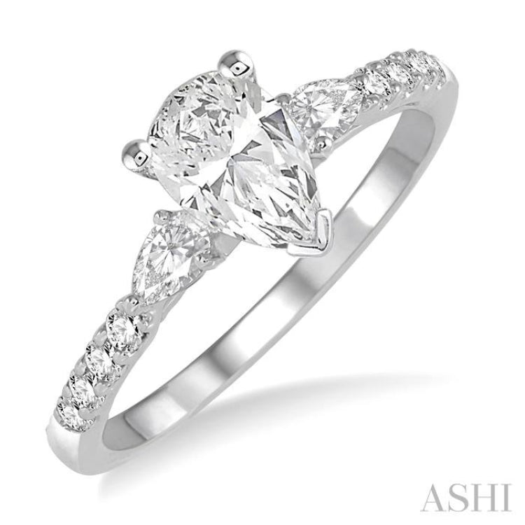 7/8 ctw Pear & Round Cut Diamond Engagement Ring With 1/2 ct Pear Cut Center Stone in 14K White Gold 7/8 ctw Pear & Round Cut Diamond Engagement Ring With 1/2 ct Pear Cut Center Stone in 14K White Gold