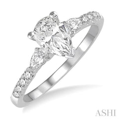 7/8 ctw Pear & Round Cut Diamond Engagement Ring With 1/2 ct Pear Cut Center Stone in 14K White Gold 7/8 ctw Pear & Round Cut Diamond Engagement Ring With 1/2 ct Pear Cut Center Stone in 14K White Gold