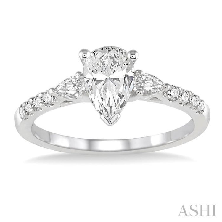 7/8 ctw Pear & Round Cut Diamond Engagement Ring With 1/2 ct Pear Cut Center Stone in 14K White Gold 7/8 ctw Pear & Round Cut Diamond Engagement Ring With 1/2 ct Pear Cut Center Stone in 14K White Gold