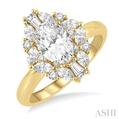 5/8 Ctw Marquise Shape Oval, Baguette and Round Cut Diamond Semi-Mount Engagement Ring in 14K Yellow and White Gold 5/8 Ctw Marquise Shape Oval, Baguette and Round Cut Diamond Semi-Mount Engagement Ring in 14K Yellow and White Gold