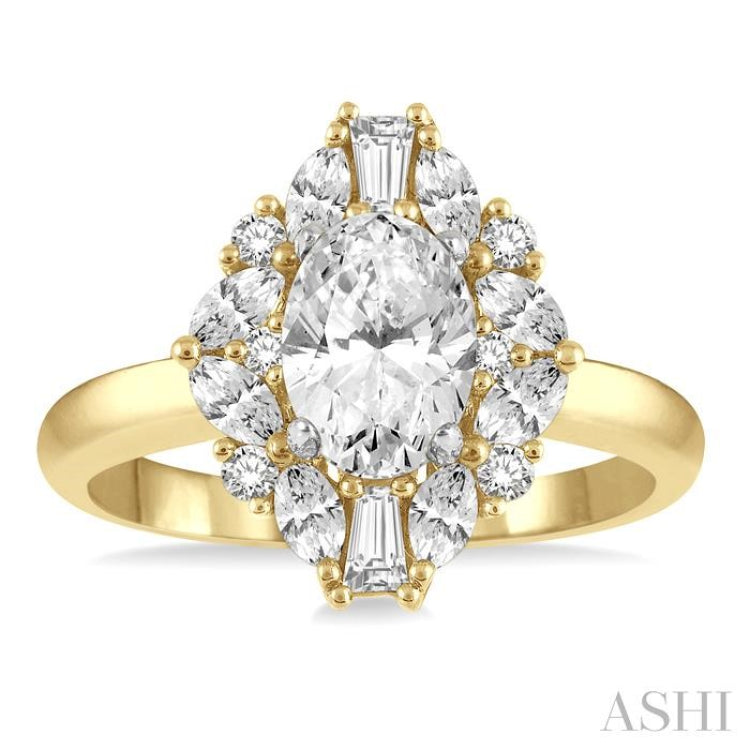 5/8 Ctw Marquise Shape Oval, Baguette and Round Cut Diamond Semi-Mount Engagement Ring in 14K Yellow and White Gold 5/8 Ctw Marquise Shape Oval, Baguette and Round Cut Diamond Semi-Mount Engagement Ring in 14K Yellow and White Gold