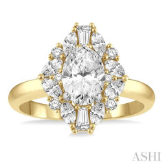 5/8 Ctw Marquise Shape Oval, Baguette and Round Cut Diamond Semi-Mount Engagement Ring in 14K Yellow and White Gold 5/8 Ctw Marquise Shape Oval, Baguette and Round Cut Diamond Semi-Mount Engagement Ring in 14K Yellow and White Gold