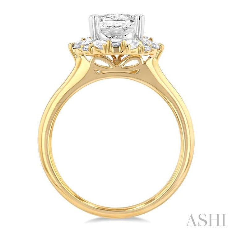 5/8 Ctw Marquise Shape Oval, Baguette and Round Cut Diamond Semi-Mount Engagement Ring in 14K Yellow and White Gold 5/8 Ctw Marquise Shape Oval, Baguette and Round Cut Diamond Semi-Mount Engagement Ring in 14K Yellow and White Gold