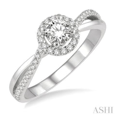 1/2 ctw Criss-Cross Shank Round Cut Diamond Ladies Engagement Ring with 1/4 Ct Round Cut Center Stone in 14K White Gold 1/2 ctw Criss-Cross Shank Round Cut Diamond Ladies Engagement Ring with 1/4 Ct Round Cut Center Stone in 14K White Gold