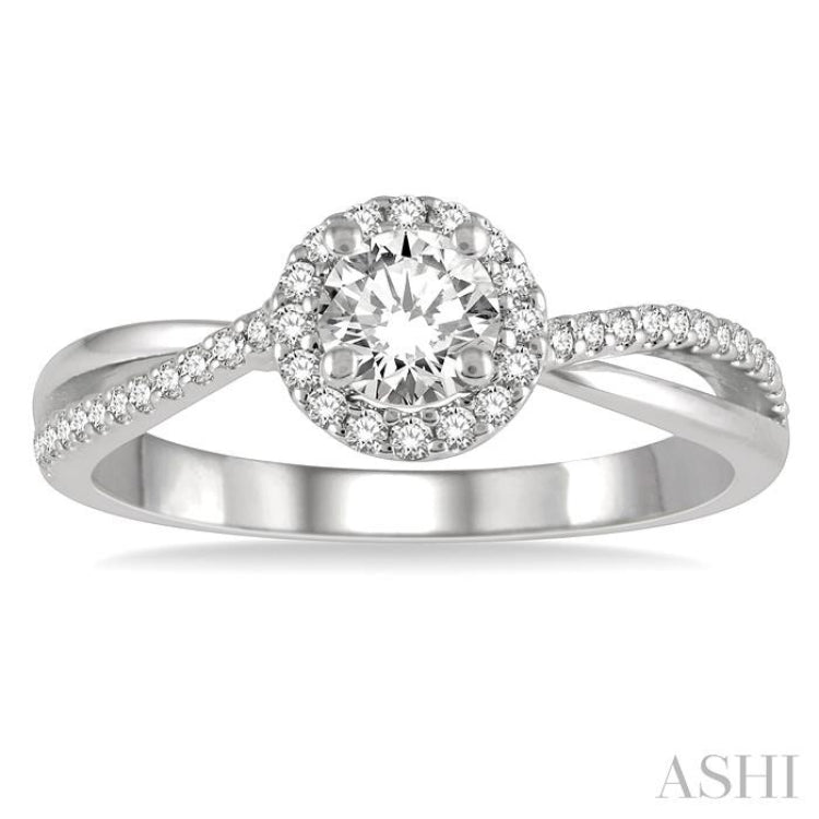 1/2 ctw Criss-Cross Shank Round Cut Diamond Ladies Engagement Ring with 1/4 Ct Round Cut Center Stone in 14K White Gold 1/2 ctw Criss-Cross Shank Round Cut Diamond Ladies Engagement Ring with 1/4 Ct Round Cut Center Stone in 14K White Gold