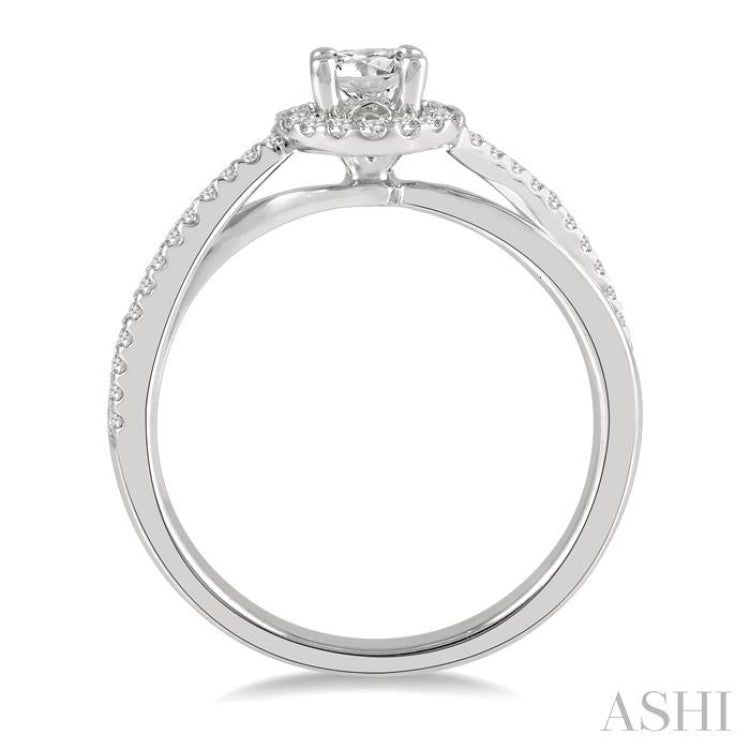 1/2 ctw Criss-Cross Shank Round Cut Diamond Ladies Engagement Ring with 1/4 Ct Round Cut Center Stone in 14K White Gold 1/2 ctw Criss-Cross Shank Round Cut Diamond Ladies Engagement Ring with 1/4 Ct Round Cut Center Stone in 14K White Gold