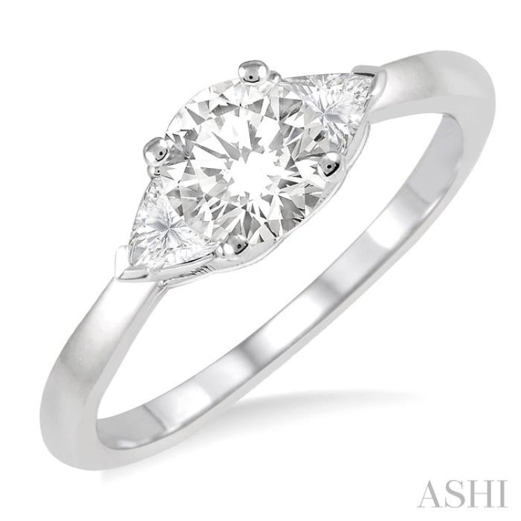 3/4 ctw Round and Triangle Cut Diamond Ladies Engagement Ring with 1/2 Ct Round Cut Center Stone in 14K White Gold 3/4 ctw Round and Triangle Cut Diamond Ladies Engagement Ring with 1/2 Ct Round Cut Center Stone in 14K White Gold