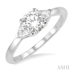 3/4 ctw Round and Triangle Cut Diamond Ladies Engagement Ring with 1/2 Ct Round Cut Center Stone in 14K White Gold 3/4 ctw Round and Triangle Cut Diamond Ladies Engagement Ring with 1/2 Ct Round Cut Center Stone in 14K White Gold