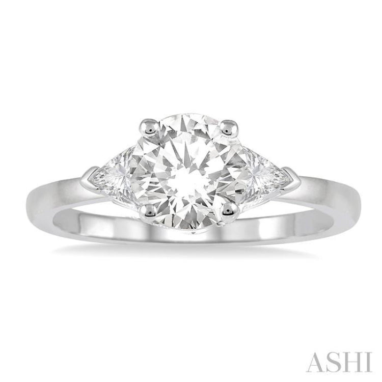 3/4 ctw Round and Triangle Cut Diamond Ladies Engagement Ring with 1/2 Ct Round Cut Center Stone in 14K White Gold 3/4 ctw Round and Triangle Cut Diamond Ladies Engagement Ring with 1/2 Ct Round Cut Center Stone in 14K White Gold