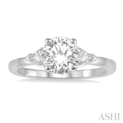 3/4 ctw Round and Triangle Cut Diamond Ladies Engagement Ring with 1/2 Ct Round Cut Center Stone in 14K White Gold 3/4 ctw Round and Triangle Cut Diamond Ladies Engagement Ring with 1/2 Ct Round Cut Center Stone in 14K White Gold