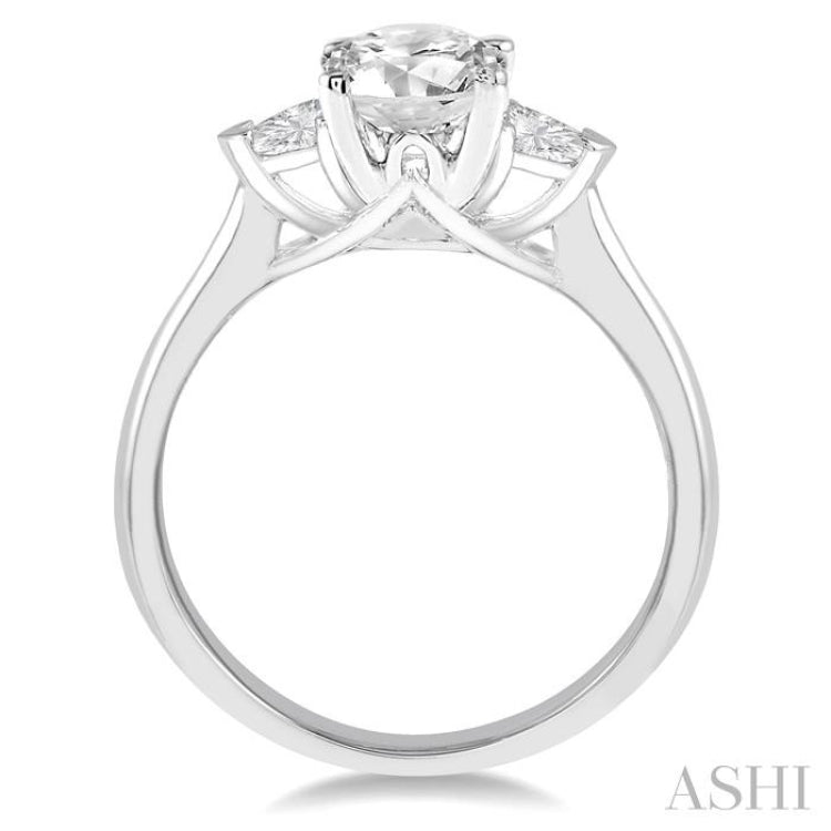 3/4 ctw Round and Triangle Cut Diamond Ladies Engagement Ring with 1/2 Ct Round Cut Center Stone in 14K White Gold 3/4 ctw Round and Triangle Cut Diamond Ladies Engagement Ring with 1/2 Ct Round Cut Center Stone in 14K White Gold