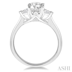 3/4 ctw Round and Triangle Cut Diamond Ladies Engagement Ring with 1/2 Ct Round Cut Center Stone in 14K White Gold 3/4 ctw Round and Triangle Cut Diamond Ladies Engagement Ring with 1/2 Ct Round Cut Center Stone in 14K White Gold