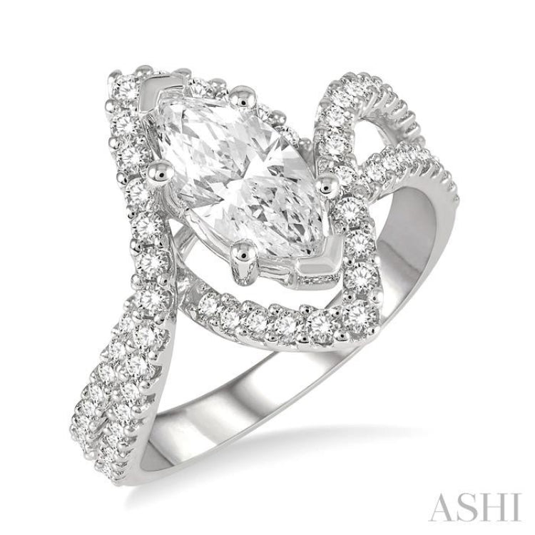5/8 Ctw Marquise Shape Split Bypass Shank Round Cut Diamond Semi-Mount Engagement Ring in 14K White Gold 5/8 Ctw Marquise Shape Split Bypass Shank Round Cut Diamond Semi-Mount Engagement Ring in 14K White Gold