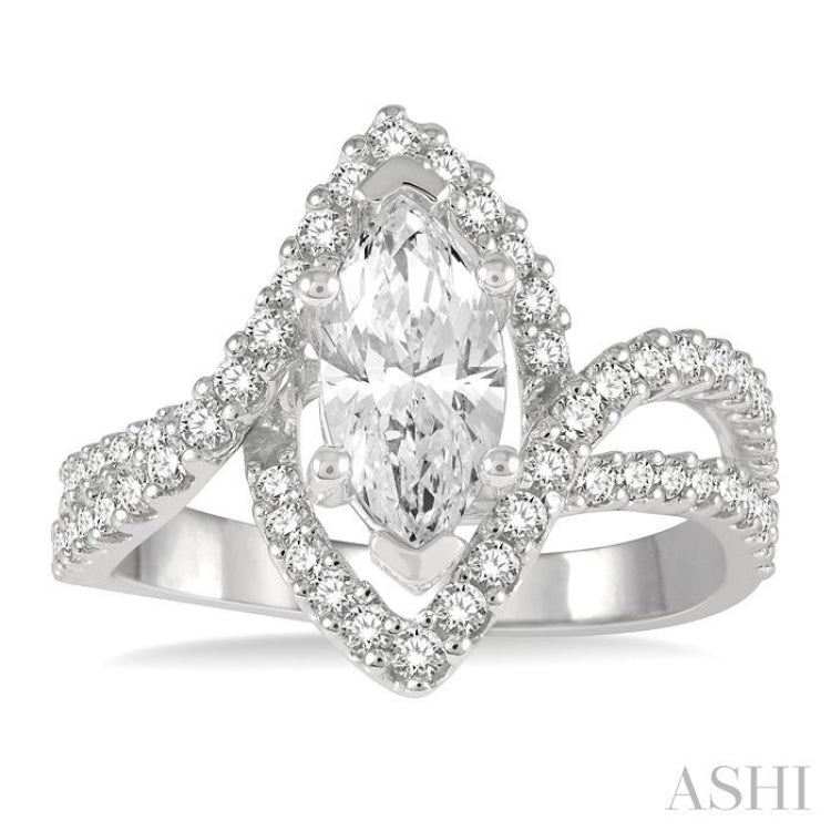 5/8 Ctw Marquise Shape Split Bypass Shank Round Cut Diamond Semi-Mount Engagement Ring in 14K White Gold 5/8 Ctw Marquise Shape Split Bypass Shank Round Cut Diamond Semi-Mount Engagement Ring in 14K White Gold