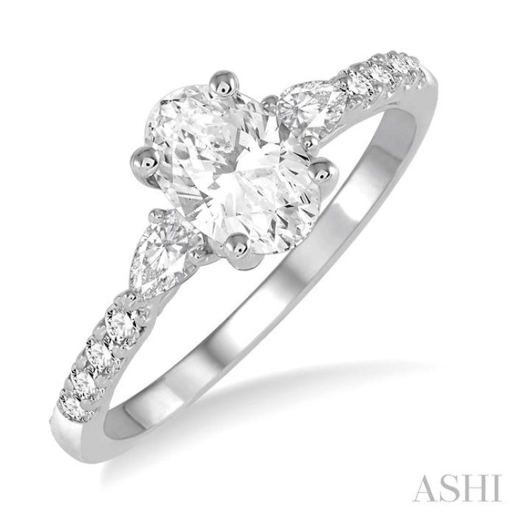 3/8 Ctw Oval Shape Pear & Round Cut Diamond Semi-Mount Engagement Ring in 14K White Gold 3/8 Ctw Oval Shape Pear & Round Cut Diamond Semi-Mount Engagement Ring in 14K White Gold