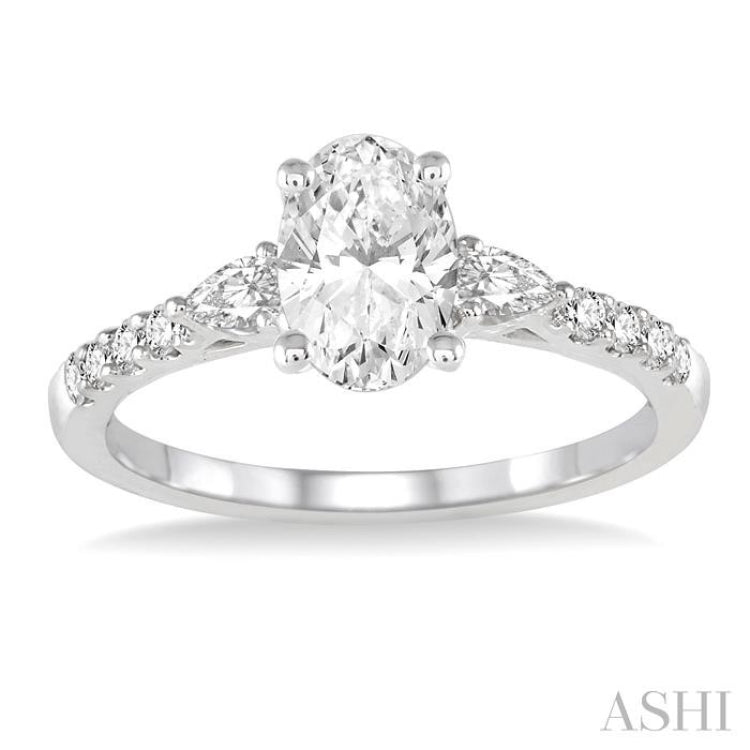 3/8 Ctw Oval Shape Pear & Round Cut Diamond Semi-Mount Engagement Ring in 14K White Gold 3/8 Ctw Oval Shape Pear & Round Cut Diamond Semi-Mount Engagement Ring in 14K White Gold