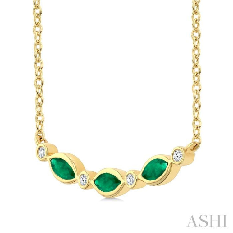 4X2 MM Marquise Shape Emerald and 1/50 Ctw Round Cut Diamond Precious Bar Necklace in 10K Yellow Gold 4X2 MM Marquise Shape Emerald and 1/50 Ctw Round Cut Diamond Precious Bar Necklace in 10K Yellow Gold