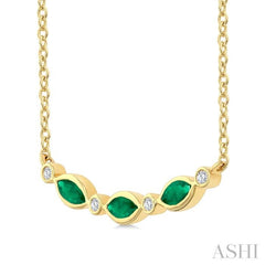 4X2 MM Marquise Shape Emerald and 1/50 Ctw Round Cut Diamond Precious Bar Necklace in 10K Yellow Gold 4X2 MM Marquise Shape Emerald and 1/50 Ctw Round Cut Diamond Precious Bar Necklace in 10K Yellow Gold