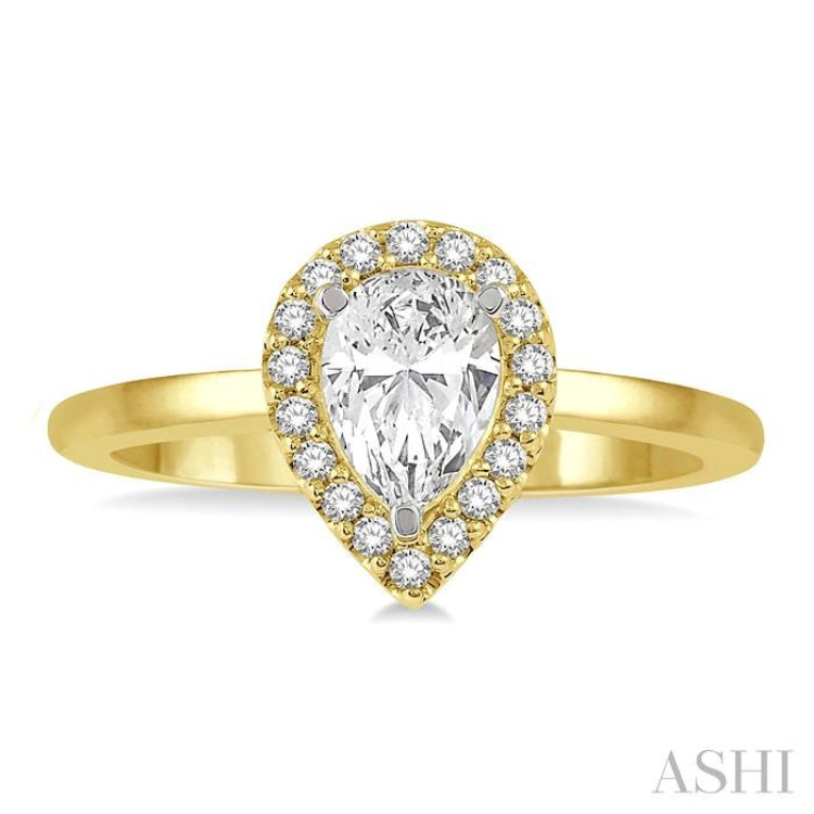 1/3 ctw Round Cut Diamond Halo Engagement Ring With 1/4 ct Pear Cut Center Stone in 14K Yellow and White Gold 1/3 ctw Round Cut Diamond Halo Engagement Ring With 1/4 ct Pear Cut Center Stone in 14K Yellow and White Gold