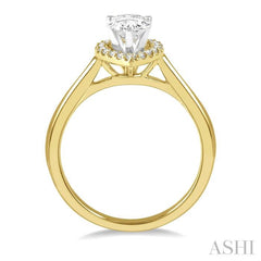 1/3 ctw Round Cut Diamond Halo Engagement Ring With 1/4 ct Pear Cut Center Stone in 14K Yellow and White Gold 1/3 ctw Round Cut Diamond Halo Engagement Ring With 1/4 ct Pear Cut Center Stone in 14K Yellow and White Gold