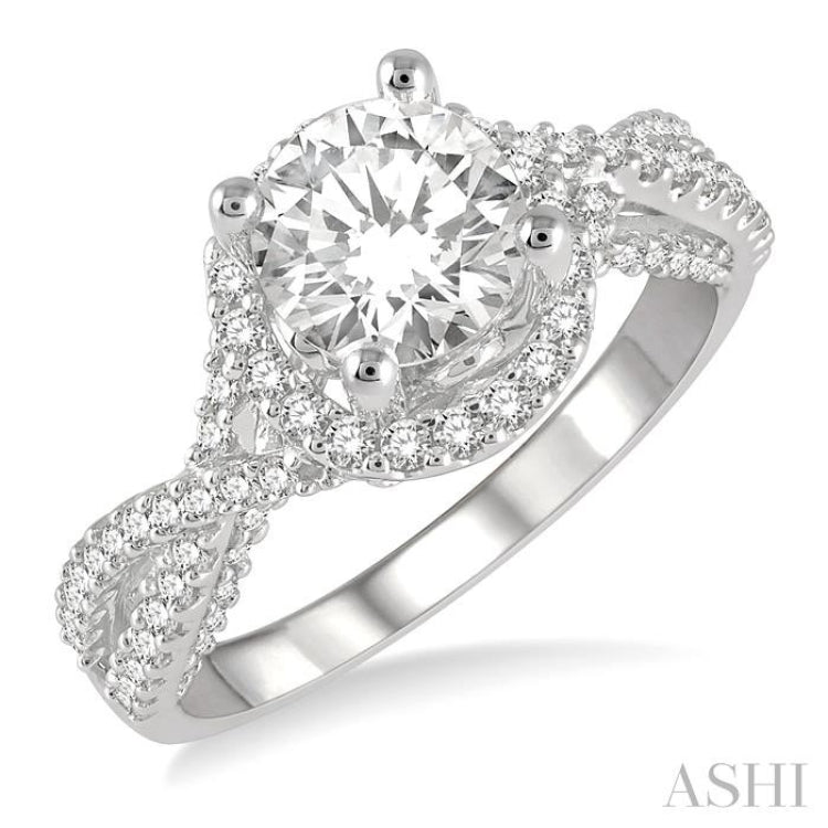 1/2 ctw Circular Center Criss-Cross Shank Round Cut Diamond Semi-Mount Engagement Ring in 14K White Gold 1/2 ctw Circular Center Criss-Cross Shank Round Cut Diamond Semi-Mount Engagement Ring in 14K White Gold