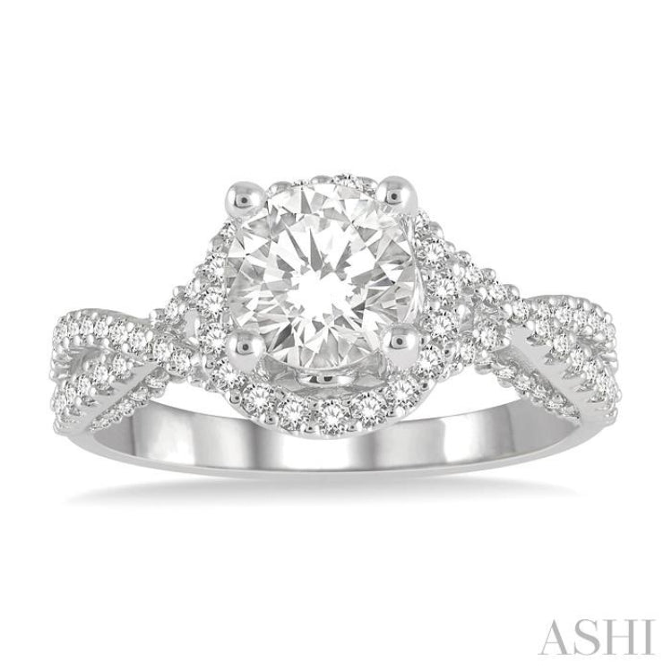 1/2 ctw Circular Center Criss-Cross Shank Round Cut Diamond Semi-Mount Engagement Ring in 14K White Gold 1/2 ctw Circular Center Criss-Cross Shank Round Cut Diamond Semi-Mount Engagement Ring in 14K White Gold