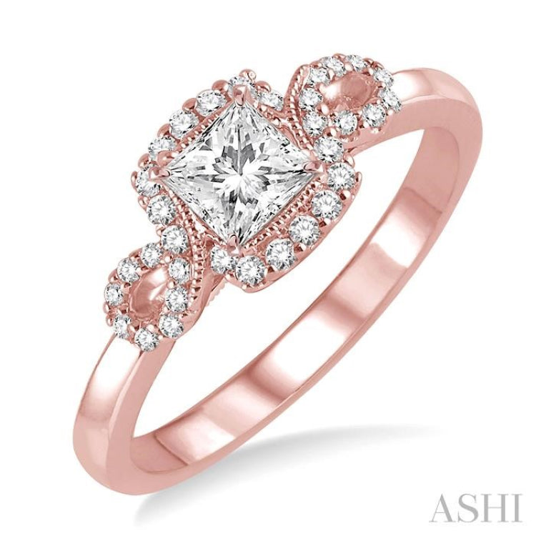 3/8 ctw Diamond Engagement Ring with 1/5 ct Princess Cut Center Stone in 14K Rose Gold 3/8 ctw Diamond Engagement Ring with 1/5 ct Princess Cut Center Stone in 14K Rose Gold