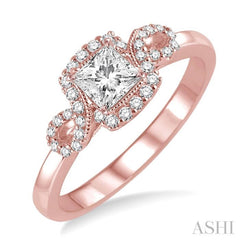 3/8 ctw Diamond Engagement Ring with 1/5 ct Princess Cut Center Stone in 14K Rose Gold 3/8 ctw Diamond Engagement Ring with 1/5 ct Princess Cut Center Stone in 14K Rose Gold