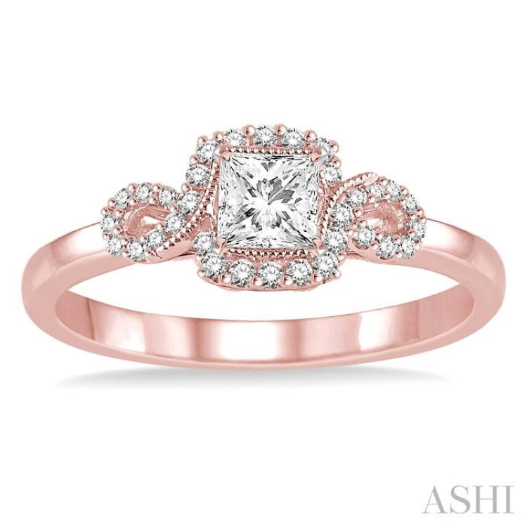 3/8 ctw Diamond Engagement Ring with 1/5 ct Princess Cut Center Stone in 14K Rose Gold 3/8 ctw Diamond Engagement Ring with 1/5 ct Princess Cut Center Stone in 14K Rose Gold