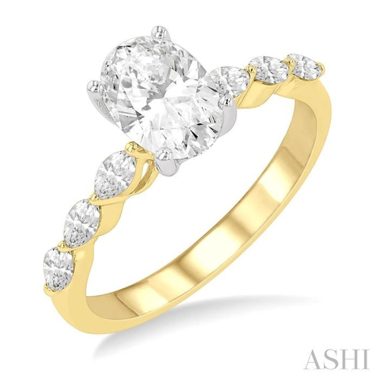 3/8 Ctw Oval Shape Marquise & Round Cut Diamond Semi-Mount Engagement Ring in 14K Yellow and White Gold 3/8 Ctw Oval Shape Marquise & Round Cut Diamond Semi-Mount Engagement Ring in 14K Yellow and White Gold