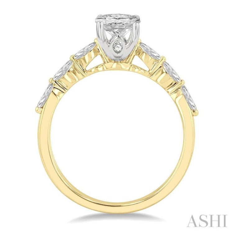 3/8 Ctw Oval Shape Marquise & Round Cut Diamond Semi-Mount Engagement Ring in 14K Yellow and White Gold 3/8 Ctw Oval Shape Marquise & Round Cut Diamond Semi-Mount Engagement Ring in 14K Yellow and White Gold