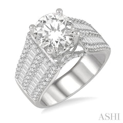 1 5/8 ctw Wide Shank Baguette and Round Cut Diamond Semi-Mount Engagement Ring in 14K White Gold 1 5/8 ctw Wide Shank Baguette and Round Cut Diamond Semi-Mount Engagement Ring in 14K White Gold