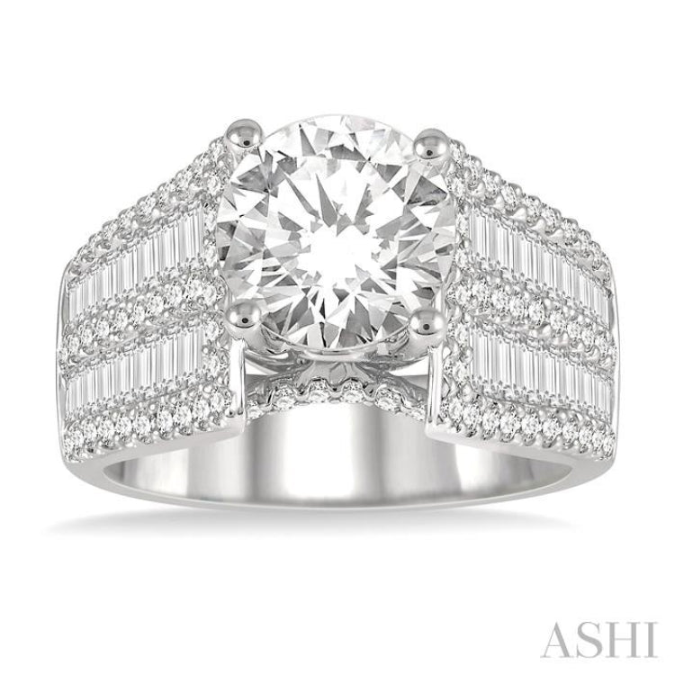 1 5/8 ctw Wide Shank Baguette and Round Cut Diamond Semi-Mount Engagement Ring in 14K White Gold 1 5/8 ctw Wide Shank Baguette and Round Cut Diamond Semi-Mount Engagement Ring in 14K White Gold
