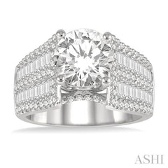 1 5/8 ctw Wide Shank Baguette and Round Cut Diamond Semi-Mount Engagement Ring in 14K White Gold 1 5/8 ctw Wide Shank Baguette and Round Cut Diamond Semi-Mount Engagement Ring in 14K White Gold