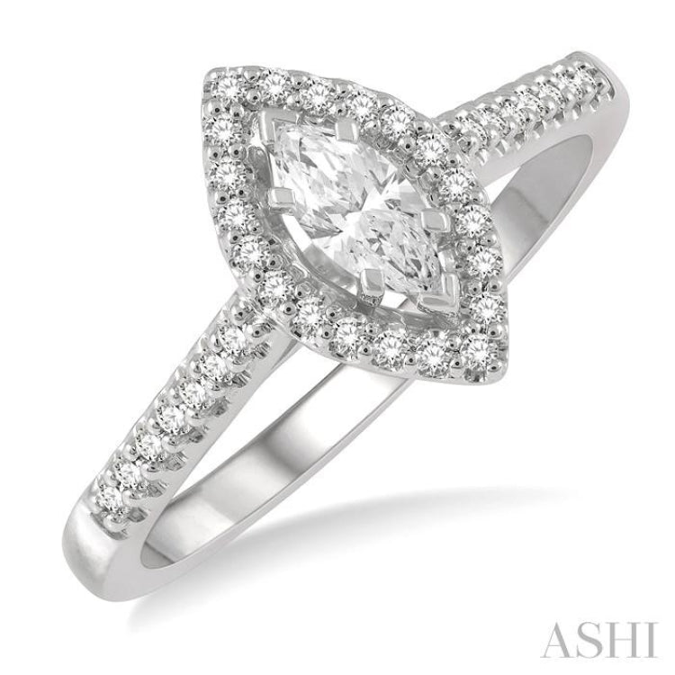 1/2 Ctw Round Cut Diamond Engagement Ring With 1/4 Ct Marquise Cut Center Stone in 14K White Gold 1/2 Ctw Round Cut Diamond Engagement Ring With 1/4 Ct Marquise Cut Center Stone in 14K White Gold