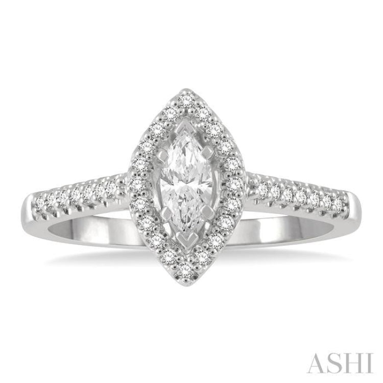 1/2 Ctw Round Cut Diamond Engagement Ring With 1/4 Ct Marquise Cut Center Stone in 14K White Gold 1/2 Ctw Round Cut Diamond Engagement Ring With 1/4 Ct Marquise Cut Center Stone in 14K White Gold