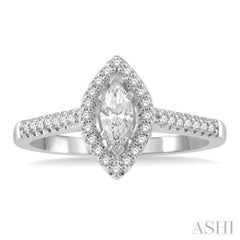 1/2 Ctw Round Cut Diamond Engagement Ring With 1/4 Ct Marquise Cut Center Stone in 14K White Gold 1/2 Ctw Round Cut Diamond Engagement Ring With 1/4 Ct Marquise Cut Center Stone in 14K White Gold