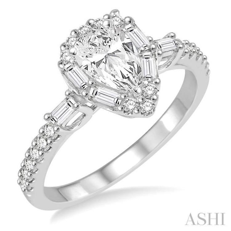 1 Ctw Diamond Engagement Ring with 1/2 Ct Pear cut Center Stone in 14K White Gold 1 Ctw Diamond Engagement Ring with 1/2 Ct Pear cut Center Stone in 14K White Gold