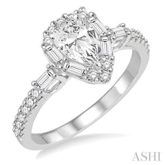 1 Ctw Diamond Engagement Ring with 1/2 Ct Pear cut Center Stone in 14K White Gold 1 Ctw Diamond Engagement Ring with 1/2 Ct Pear cut Center Stone in 14K White Gold