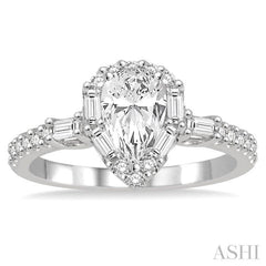 1 Ctw Diamond Engagement Ring with 1/2 Ct Pear cut Center Stone in 14K White Gold 1 Ctw Diamond Engagement Ring with 1/2 Ct Pear cut Center Stone in 14K White Gold