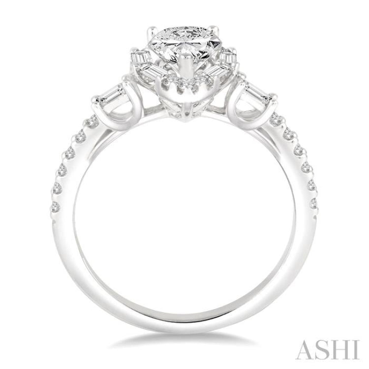 1 Ctw Diamond Engagement Ring with 1/2 Ct Pear cut Center Stone in 14K White Gold 1 Ctw Diamond Engagement Ring with 1/2 Ct Pear cut Center Stone in 14K White Gold