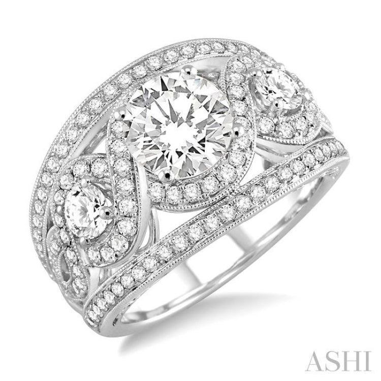 1 1/2 Ctw Round Cut Diamond Semi-Mount Engagement Ring in 14K White Gold 1 1/2 Ctw Round Cut Diamond Semi-Mount Engagement Ring in 14K White Gold