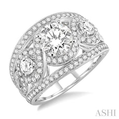 1 1/2 Ctw Round Cut Diamond Semi-Mount Engagement Ring in 14K White Gold 1 1/2 Ctw Round Cut Diamond Semi-Mount Engagement Ring in 14K White Gold