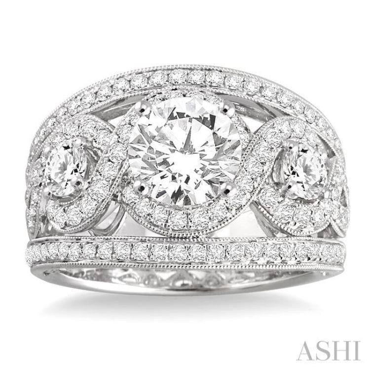 1 1/2 Ctw Round Cut Diamond Semi-Mount Engagement Ring in 14K White Gold 1 1/2 Ctw Round Cut Diamond Semi-Mount Engagement Ring in 14K White Gold