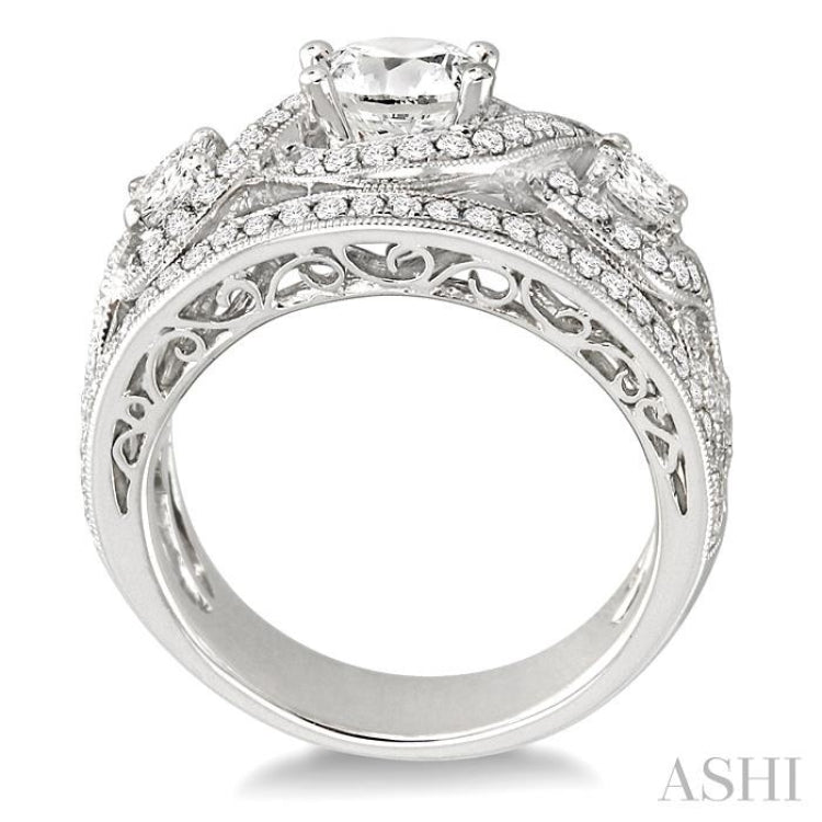 1 1/2 Ctw Round Cut Diamond Semi-Mount Engagement Ring in 14K White Gold 1 1/2 Ctw Round Cut Diamond Semi-Mount Engagement Ring in 14K White Gold