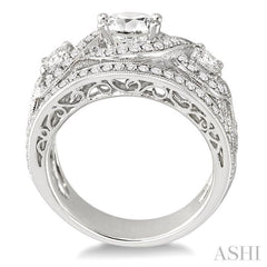 1 1/2 Ctw Round Cut Diamond Semi-Mount Engagement Ring in 14K White Gold 1 1/2 Ctw Round Cut Diamond Semi-Mount Engagement Ring in 14K White Gold