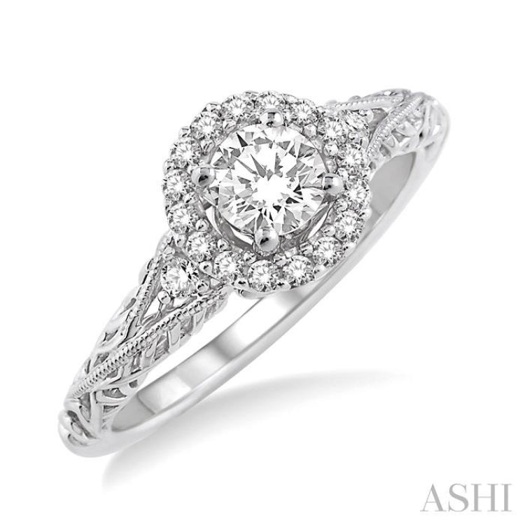 5/8 ctw Diamond Engagement Ring with 3/8 ct Round Cut Center Stone in 14K White Gold 5/8 ctw Diamond Engagement Ring with 3/8 ct Round Cut Center Stone in 14K White Gold