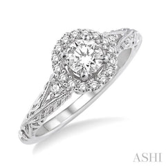 5/8 ctw Diamond Engagement Ring with 3/8 ct Round Cut Center Stone in 14K White Gold 5/8 ctw Diamond Engagement Ring with 3/8 ct Round Cut Center Stone in 14K White Gold