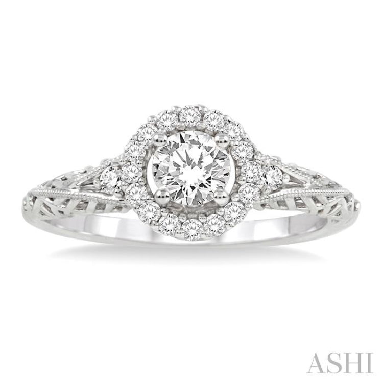 5/8 ctw Diamond Engagement Ring with 3/8 ct Round Cut Center Stone in 14K White Gold 5/8 ctw Diamond Engagement Ring with 3/8 ct Round Cut Center Stone in 14K White Gold